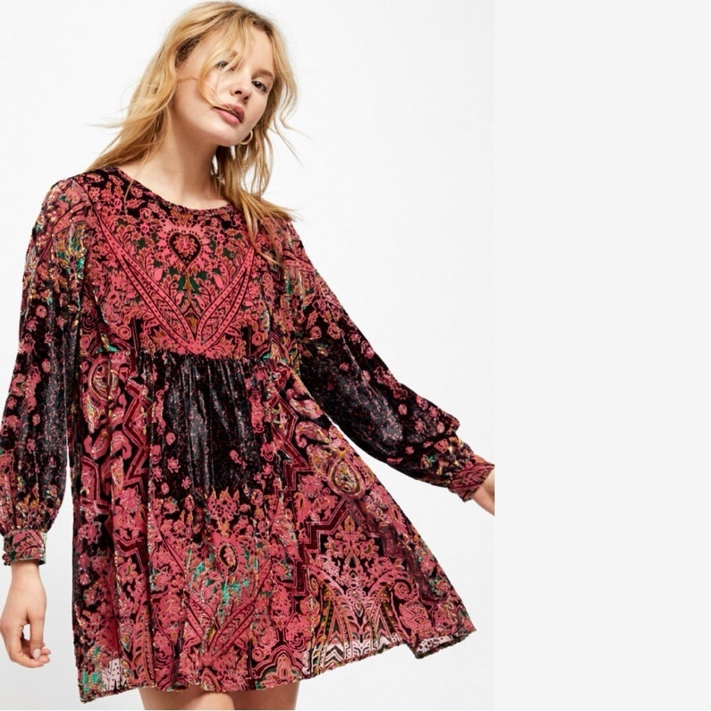 Free People Mirror Mirror Velvet Burnout Mini Dress Size Small - Picture 1 of 13